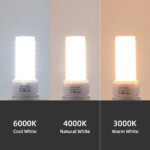 Three GU24 10W LED bulbs shown in 3000K 4000K and 6000K color temperatures