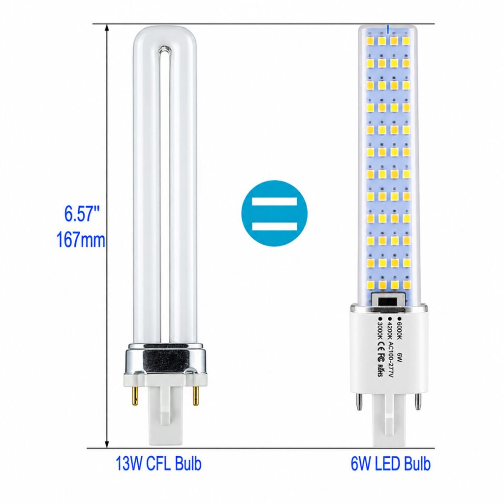 G23 6W LED bulb replacement for 13W CFL horizontal plug-in lamp