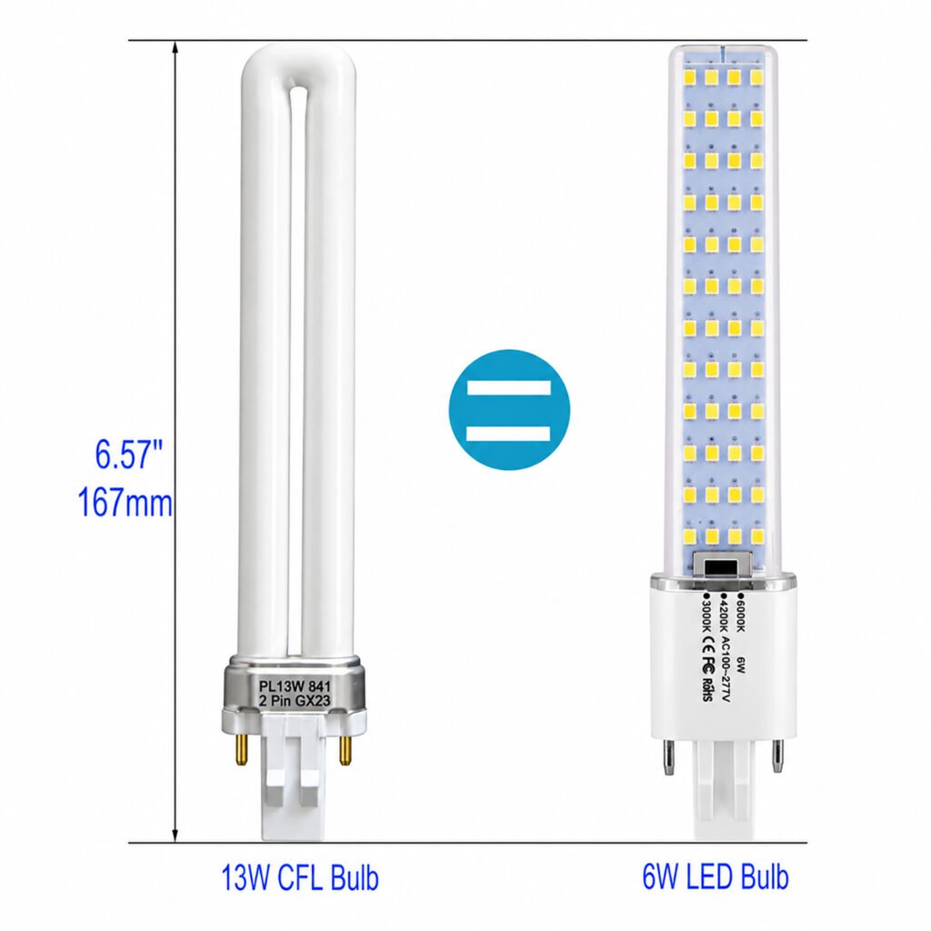 GX23 6W LED bulb replacement for 13W CFL horizontal plug-in lamp